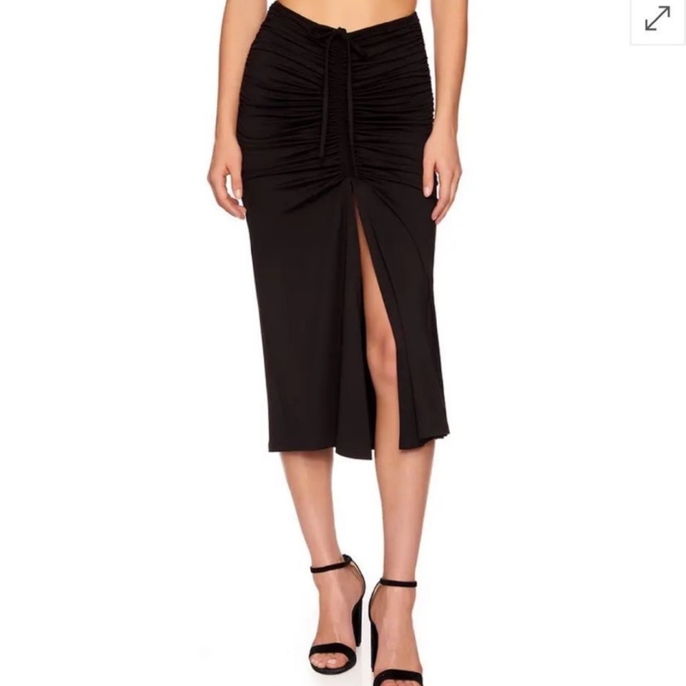 SUSANA MONACO Women Small Black Ruched Front Tie Knit Skirt Grunge Split Front